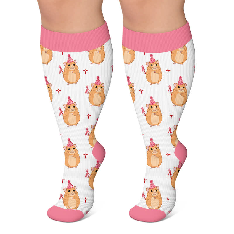 Plus Size Christmas Frog Mouse Compression Socks - Pink - 4XL - image 4