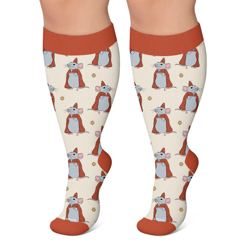 Plus Size Christmas Frog Mouse Compression Socks - Apricot - 4XL - image 5