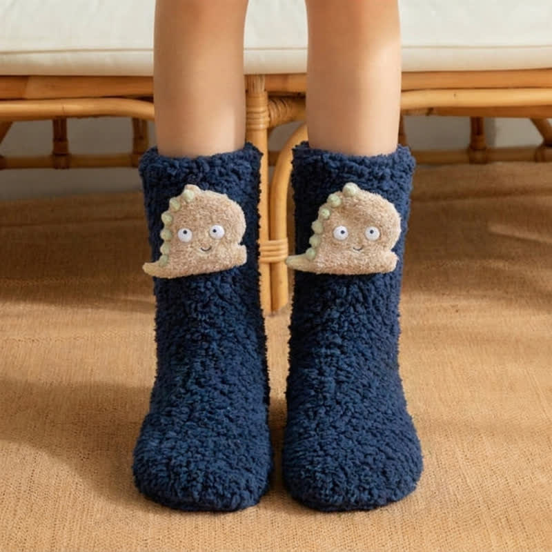 White Pink Dinosaur Cartoon Slipper Socks - Navy Blue - EU36-42(US3-8.5) - image 3