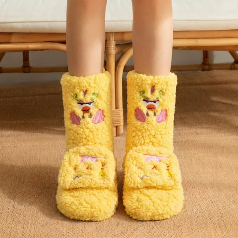 Hot Pink Crown Cartoon Graphic Slipper Socks - Yellow - EU36-42(US3-8.5) - image 6