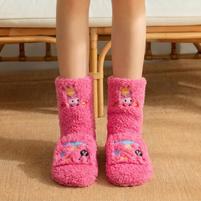 Hot Pink Crown Cartoon Graphic Slipper Socks - Pink - EU36-42(US3-8.5) - image 3