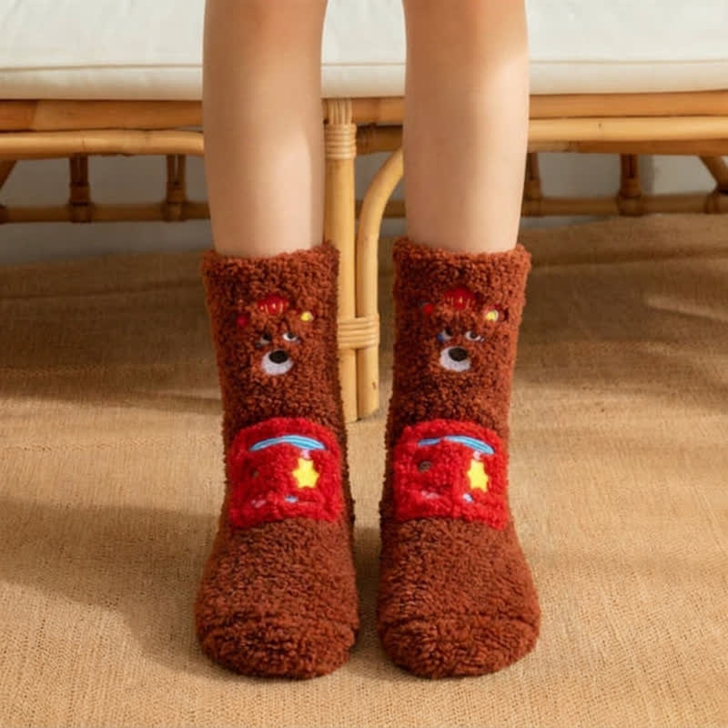 Hot Pink Crown Cartoon Graphic Slipper Socks - Brown - EU36-42(US3-8.5) - image 5