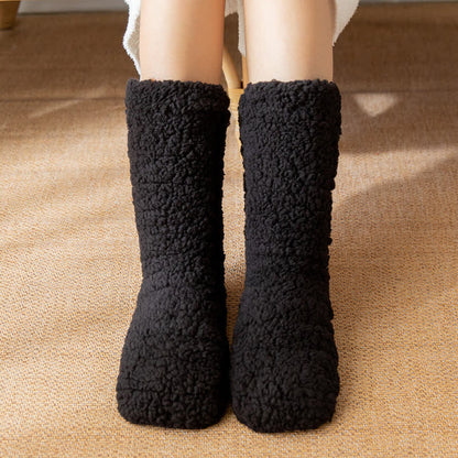 Solid White Fluffy Mid-Calf Slipper Socks (2 Pairs) - Black - EU36-42(US3-8.5) - image 4
