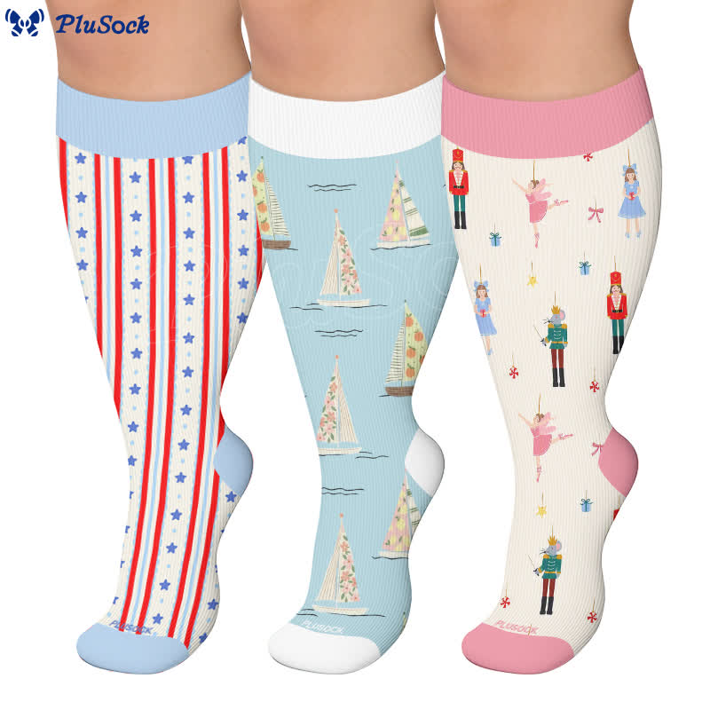 Plus SizeSailboat Nutcracker Compression Socks - image 0