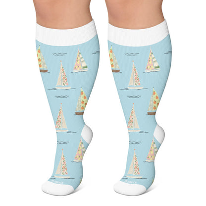Plus SizeSailboat Nutcracker Compression Socks - Blue - 4XL - image 4
