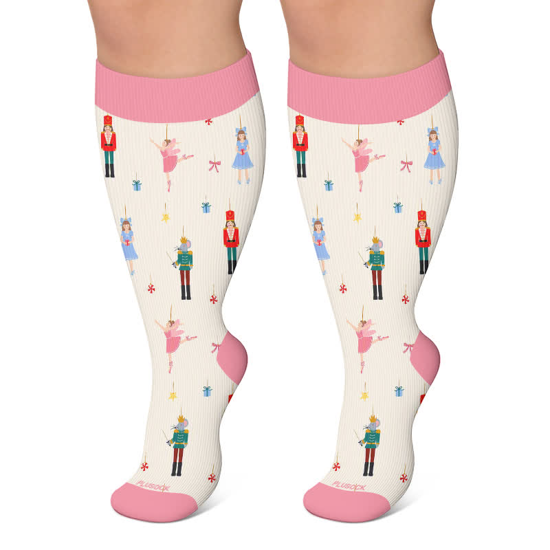 Plus SizeSailboat Nutcracker Compression Socks - Beige - 4XL - image 5