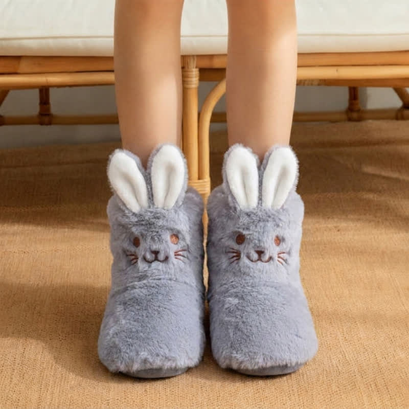 Pink Bunny Ears Plush Fleece Slipper Socks - Grey - Kids EU32–35(US1–3.5) - image 4