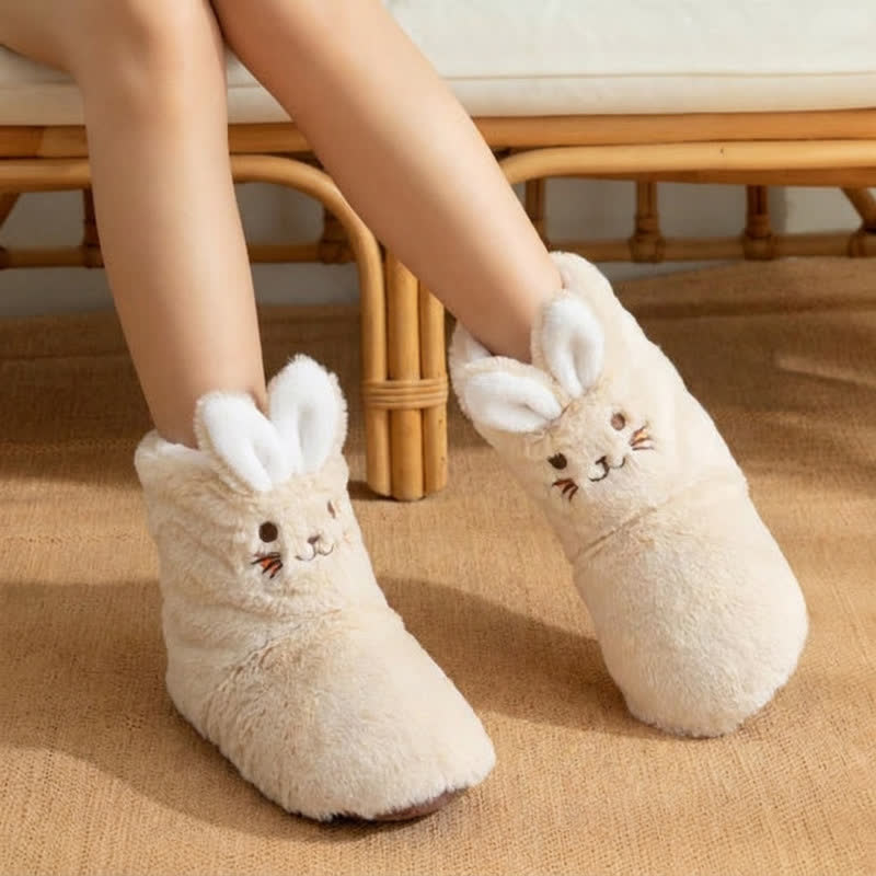 Pink Bunny Ears Plush Fleece Slipper Socks - Beige - Kids EU32–35(US1–3.5) - image 1