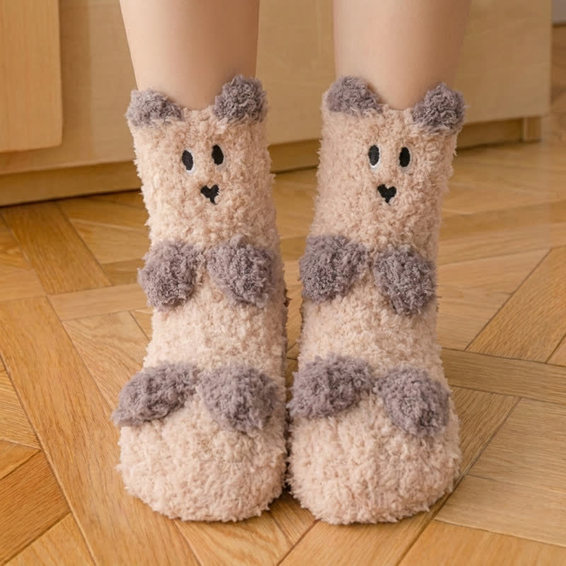 White Animal Face Cute Fleece Slipper Socks - I - EU36-41(US3-7.5) - image 8