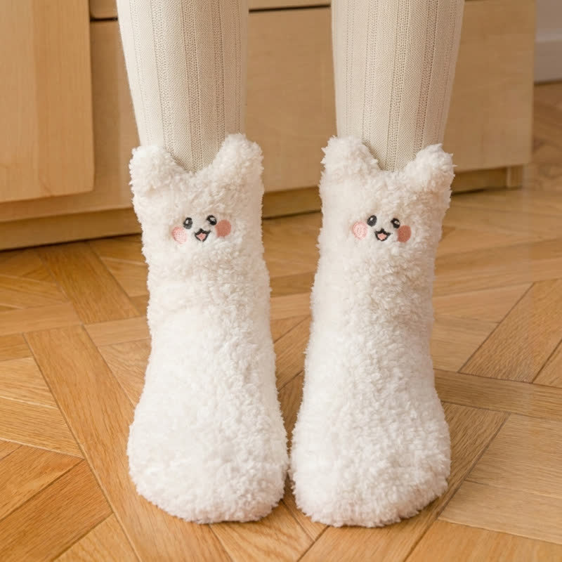 White Animal Face Cute Fleece Slipper Socks - J - EU36-41(US3-7.5) - image 9