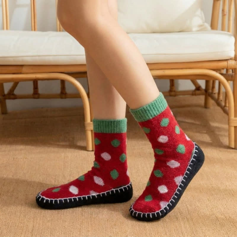 Green Polka Dot Anti-Slip House Slipper Socks - image 7