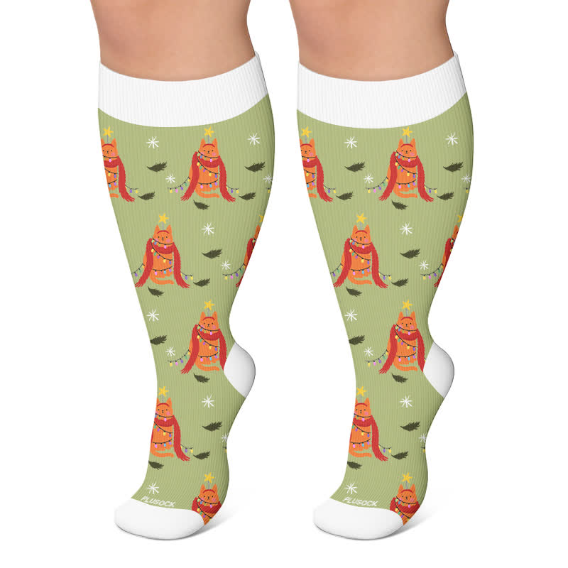 Plus Size Christmas Penguin Compression Socks - Green - 4XL - image 6