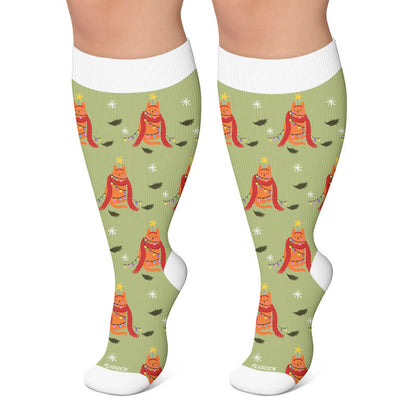 Plus Size Christmas Penguin Compression Socks - Green - 4XL - image 6