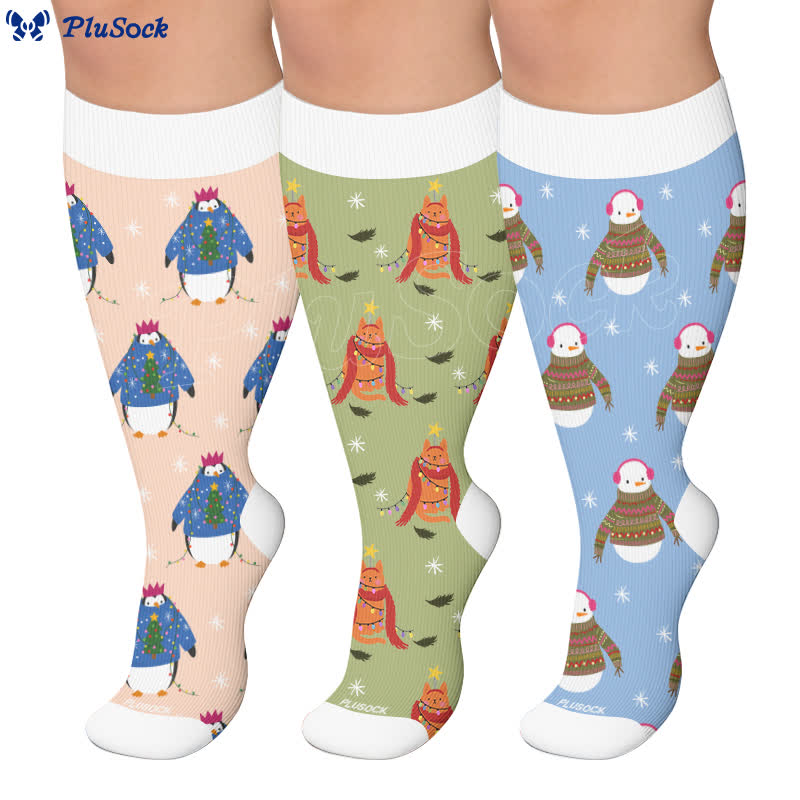 Plus Size Christmas Penguin Compression Socks - image 0