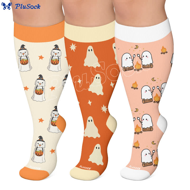 Plus Size Ghosts Pumpkins Campfire Compression Socks - image 0