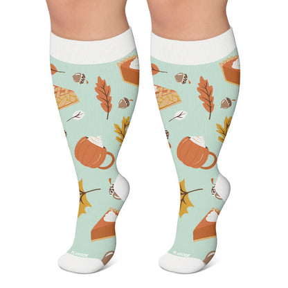 Plus Size Autumn Cats Hedgehogs Compression Socks - Green - 4XL - image 6