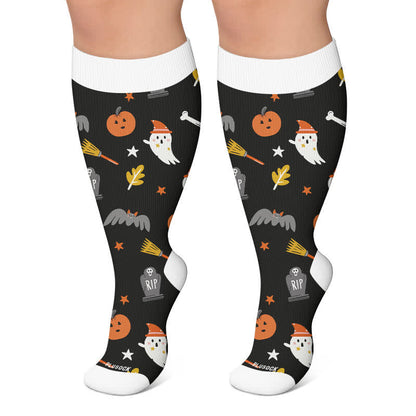 Plus Size Pumpkins Black Cats Compression Socks - Black - 4XL - image 5