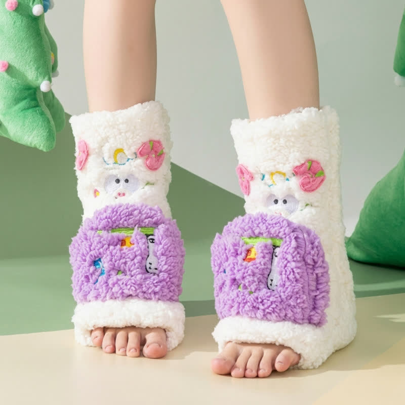 Hot Pink Crown Cartoon Graphic Slipper Socks - image 1