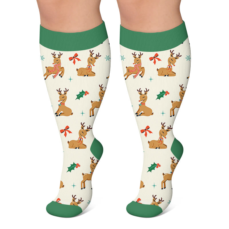 Plus Size Deer Reindeer Compression Socks - Beige - 4XL - image 5