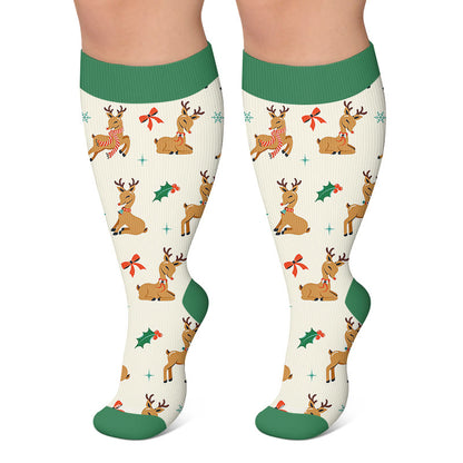 Plus Size Deer Reindeer Compression Socks - Beige - 4XL - image 5