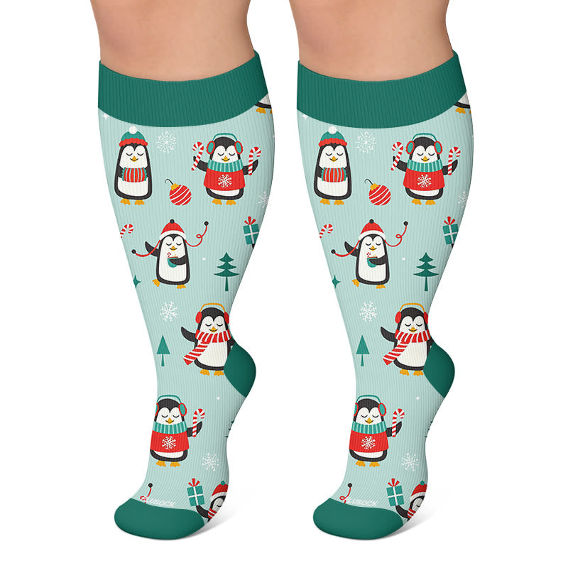 Plus Size Deer Reindeer Compression Socks - Green - 4XL - image 6