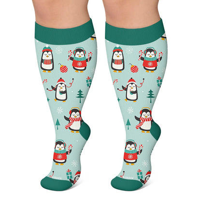 Plus Size Deer Reindeer Compression Socks - Green - 4XL - image 6