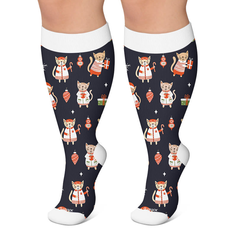 Plus Size Deer Reindeer Compression Socks - Black - 4XL - image 4
