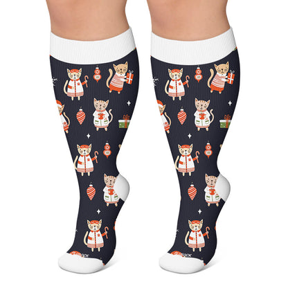 Plus Size Deer Reindeer Compression Socks - Black - 4XL - image 4