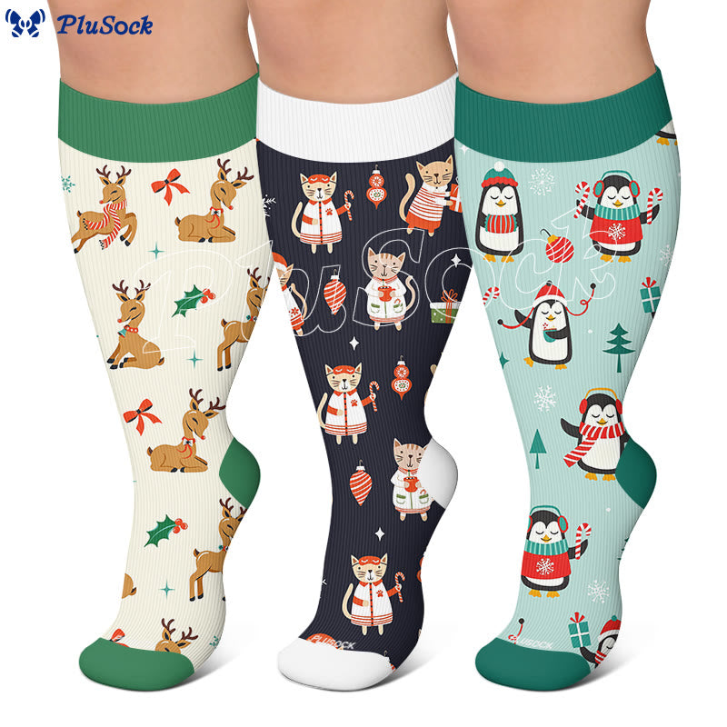 Plus Size Deer Reindeer Compression Socks - image 0