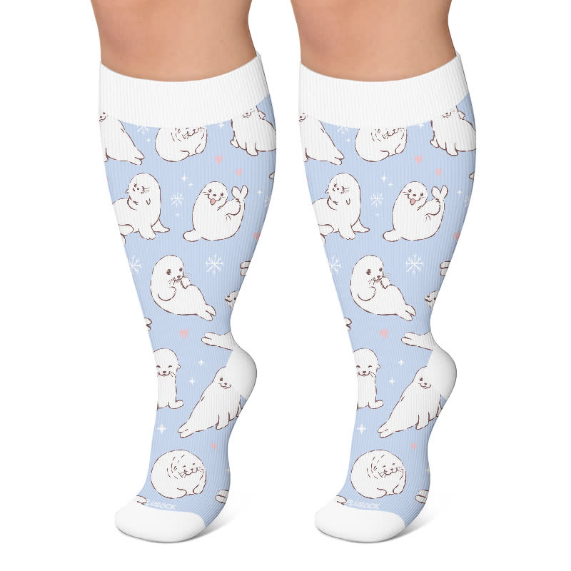 Plus Size Jellyfish Butterfly Compression Socks - Blue - 4XL - image 4