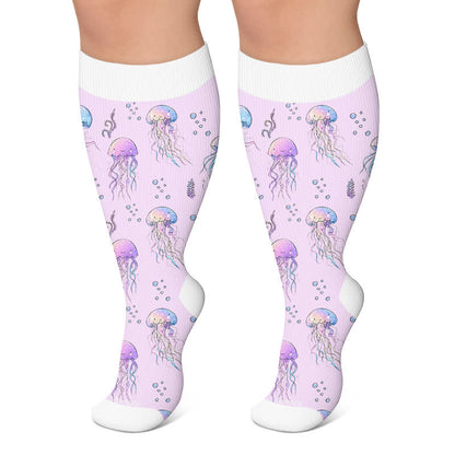 Plus Size Jellyfish Butterfly Compression Socks - Light Purple - 4XL - image 5