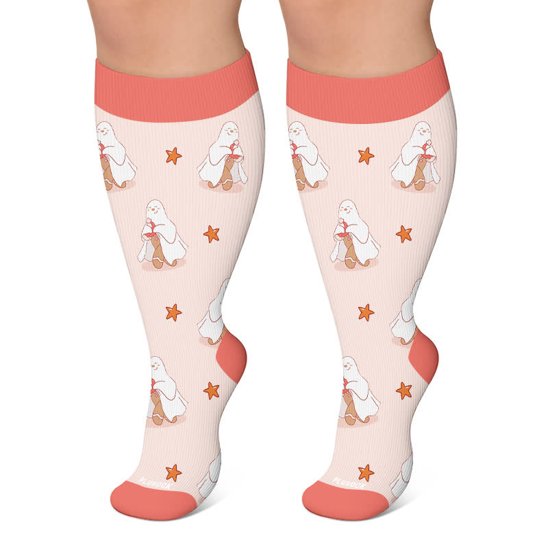 Plus Size Santa Claus Polar Bear Compression Socks - Pink - 4XL - image 4