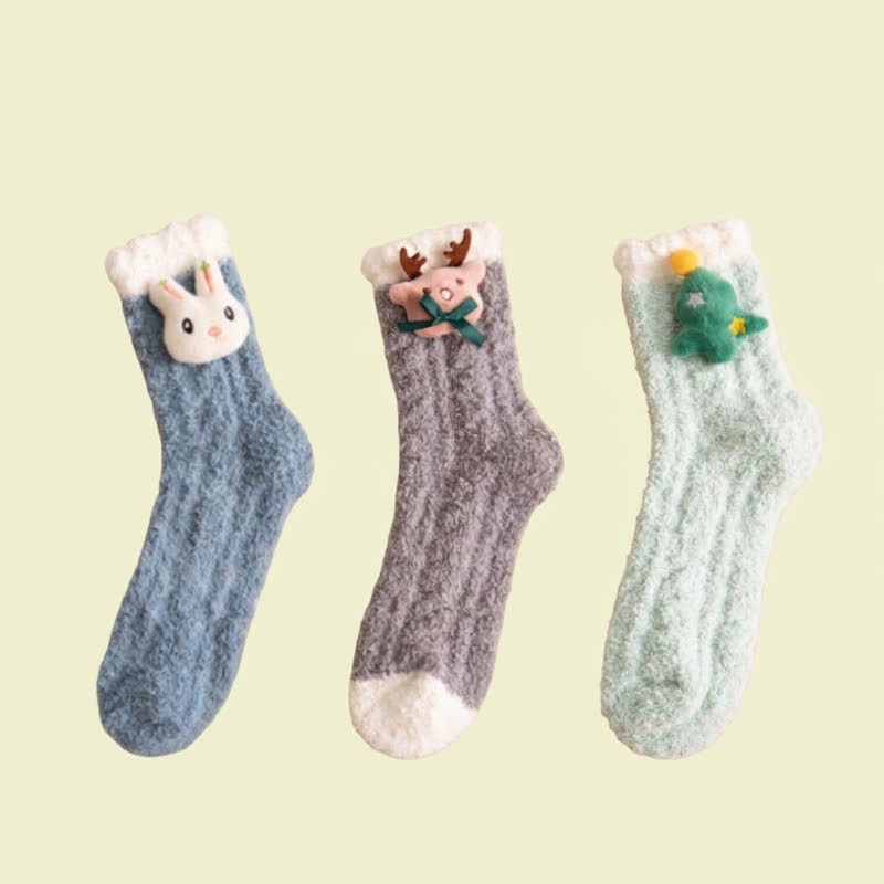 Christmas Holiday 3D Cartoon Accent Quarter Socks (3 Pairs) - E+F+G - EU36-44(US3-10) - image 7