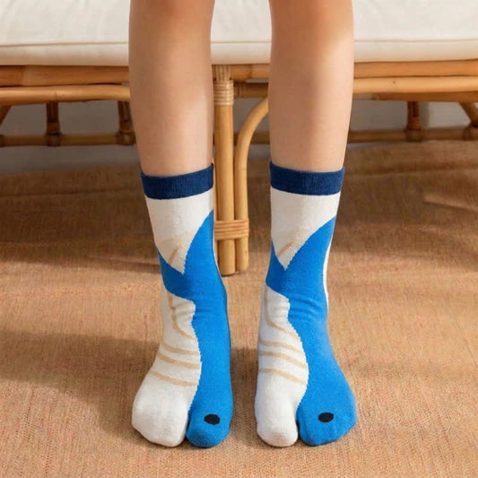 Japanese Style Cute Animal Split-Toe Tabi Socks (4 Pairs) - Blue - EU36-42(US3-8.5) - image 0