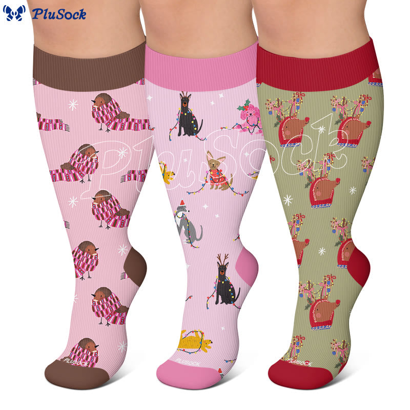 Plus Size Christmas Animal Compression Socks - image 0