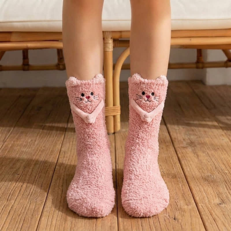 Cute Cat Animal Hand Holding Socks - Pink - EU36-42(US3-8.5) - image 1