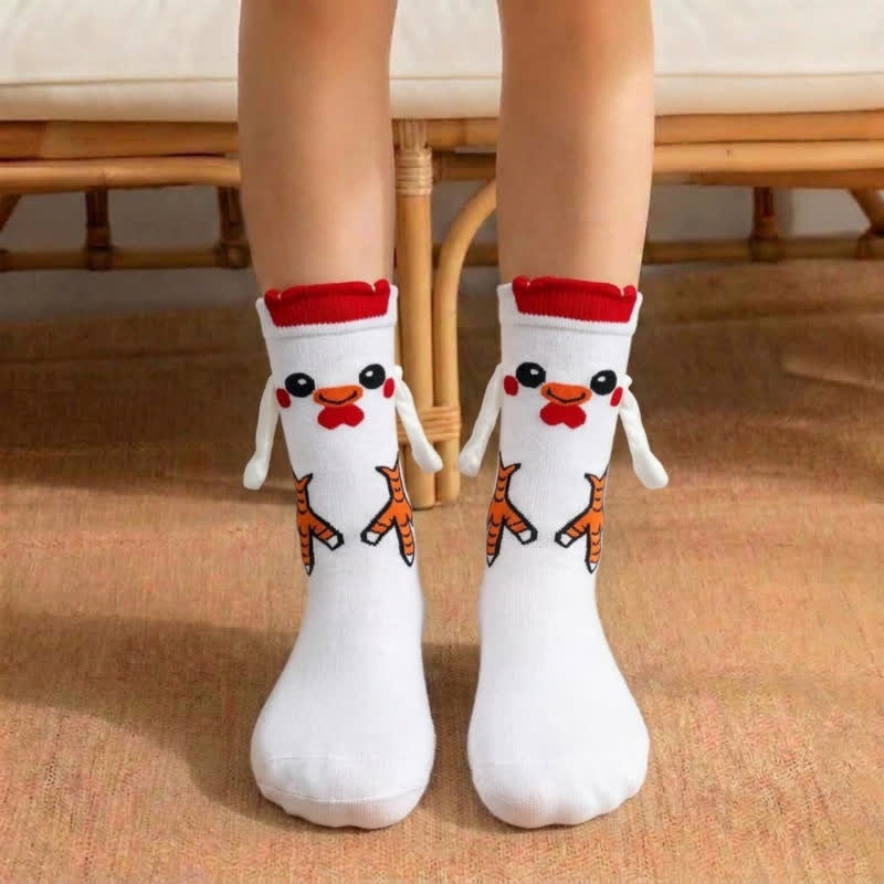 Quirky Cartoon Character Hand Holding Socks (3 Pairs) - White - EU36-42(US3-8.5) - image 0