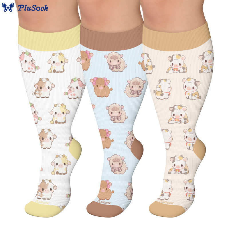 Plus Size Cute Cow Sheep Compression Socks - image 0