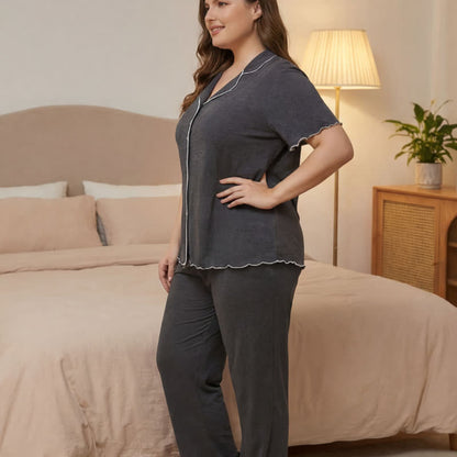 Plus Size Contrast Trim Pajama Set - image 3