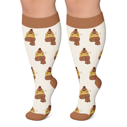 Plus Size Cozy Woodland Critter Compression Socks - Coffee - 4XL - image 4