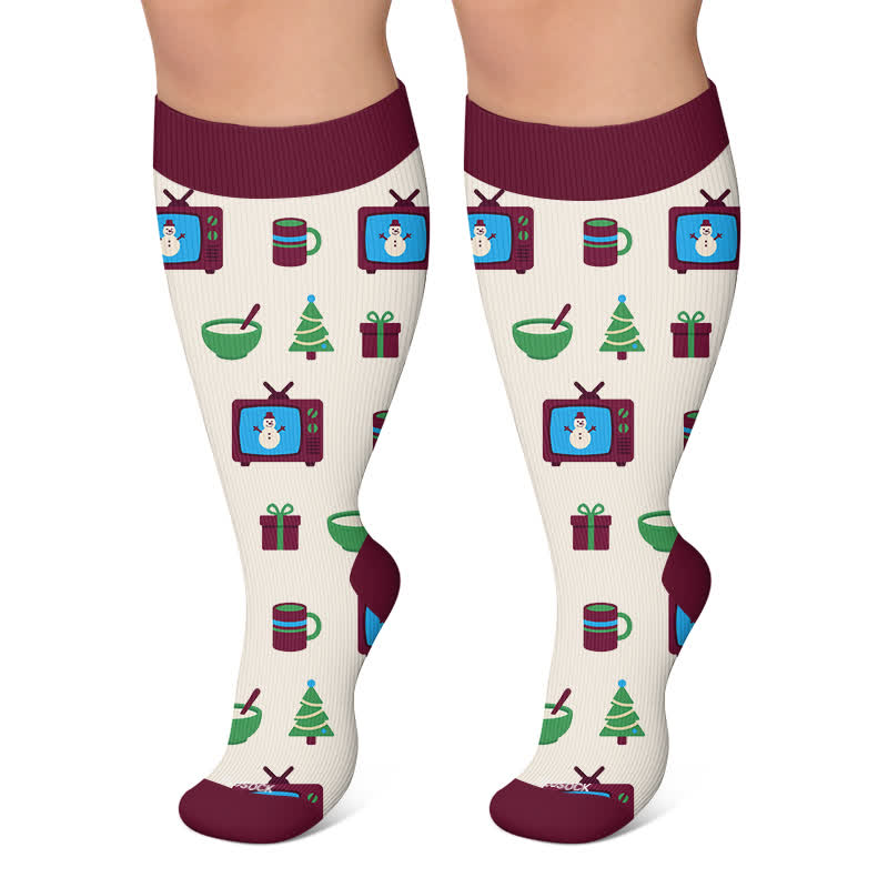 Plus Size Ghost Turtle Holiday Tv Compression Socks - Beige - 4XL - image 5