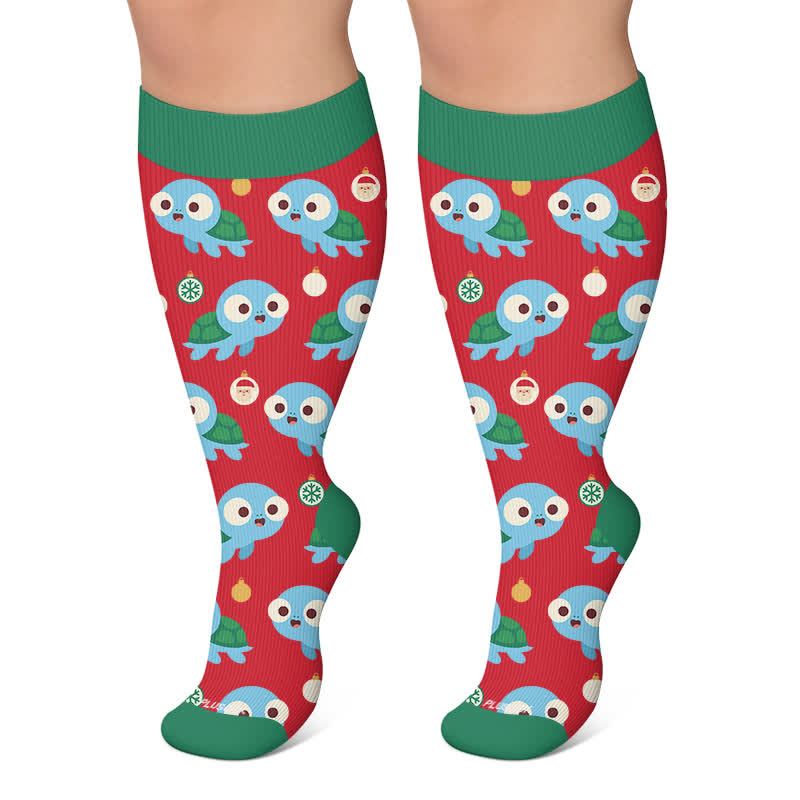 Plus Size Ghost Turtle Holiday Tv Compression Socks - Red - 4XL - image 6