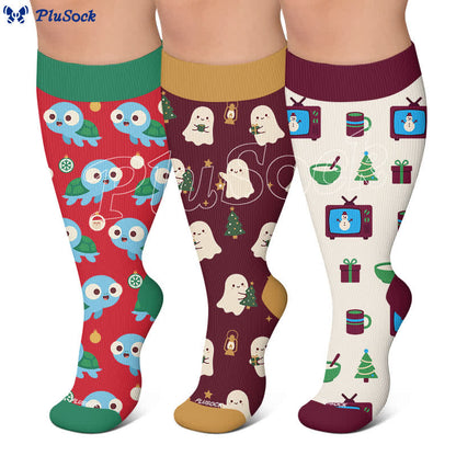 Plus Size Ghost Turtle Holiday Tv Compression Socks - image 0