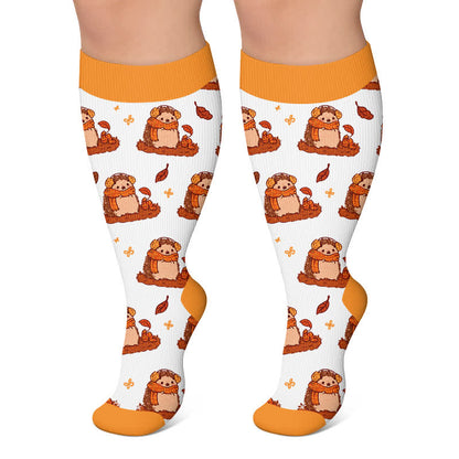 Plus Size Cozy Fall Animals Compression Socks - White - 4XL - image 5