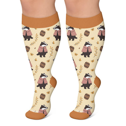 Plus Size Cozy Fall Animals Compression Socks - Khaki - 4XL - image 4