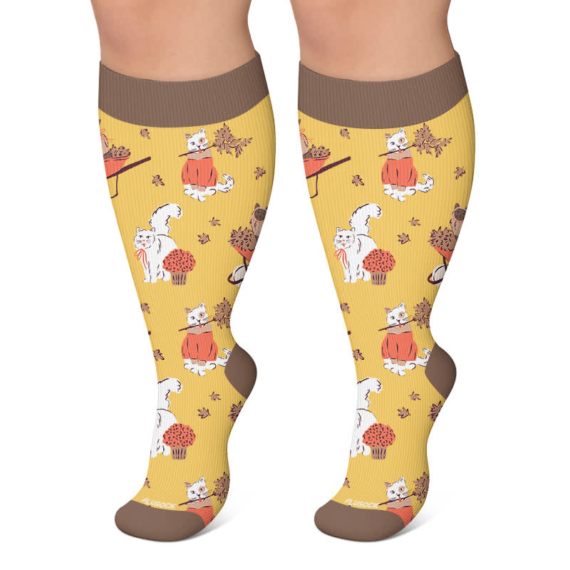 Plus Size Cozy Fall Animals Compression Socks - Yellow - 4XL - image 6