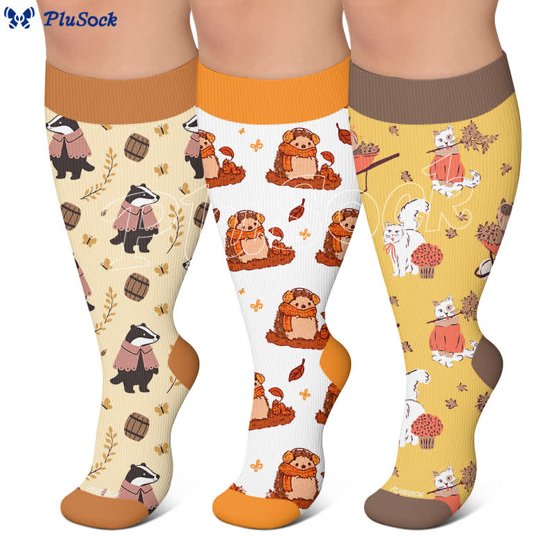 Plus Size Cozy Fall Animals Compression Socks - image 0