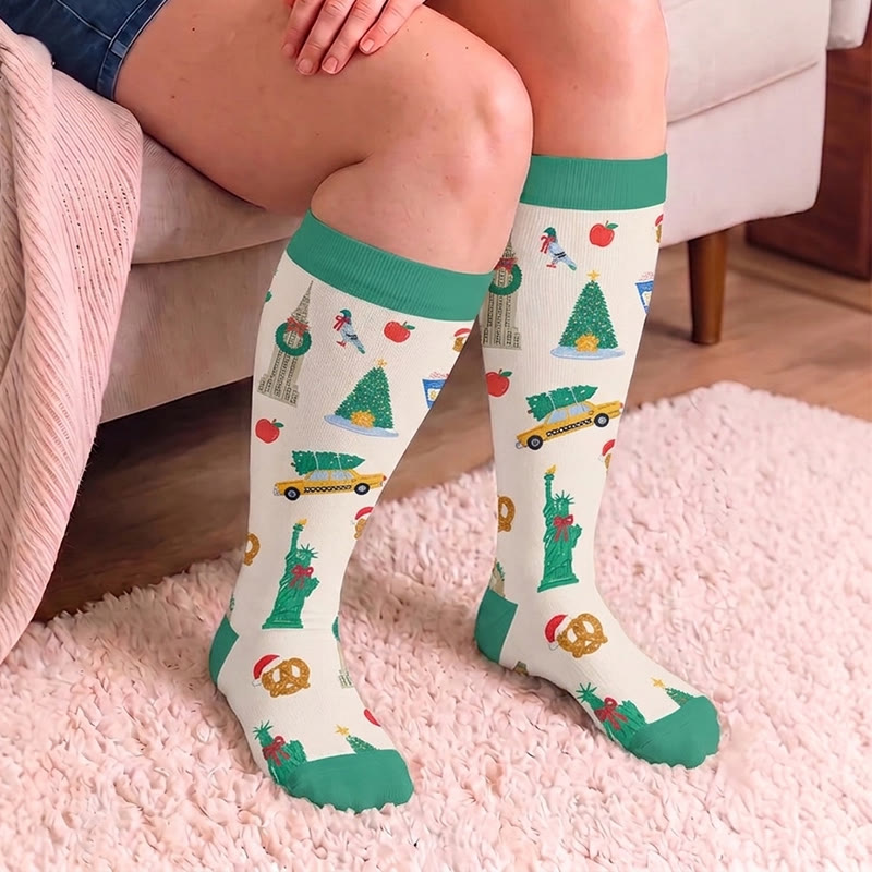 Plus Size Santa Holiday Pattern Compression Socks - image 3