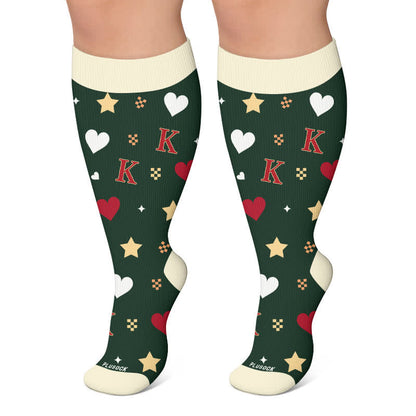 Plus Size Poker Card Christmas Compression Socks - Green - 4XL - image 5