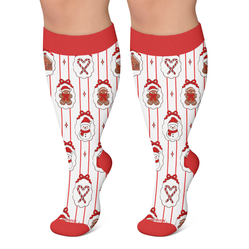 Plus Size Gingerbread Snowman Compression Socks - Red - 4XL - image 5